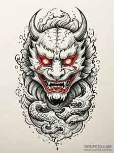 Lava cracking through stone mask, tattoo flas... - эскиз тату (№1752610883_0, 15.07.2025 20:21) — Tatufoto.com