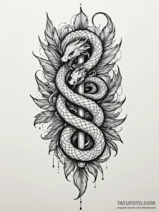 Angelic serpent with feathers, tattoo line ar... - эскиз тату (№1752611051_0, 15.07.2025 20:24) — Tatufoto.com