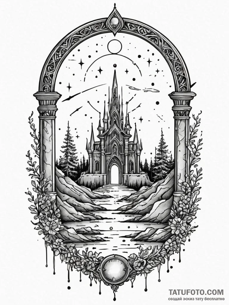 Oracle relic beneath celestial gate, artistic... - эскиз тату (№1752611135_0, 15.07.2025 20:25) — Tatufoto.com