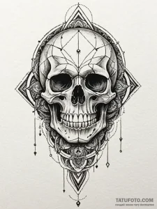 Ashen skull with cracked jaw, ink illustratio... - эскиз тату (№1752611386_0, 15.07.2025 20:29) — Tatufoto.com
