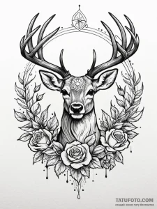 Deer with antlers that bloom with seasonal fl... - эскиз тату (№1752611471_0, 15.07.2025 20:31) — Tatufoto.com