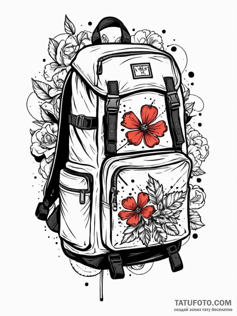 A detailed backpack with a patch, personalize... - эскиз тату (№1752612225_0, 15.07.2025 20:43) — Tatufoto.com