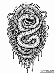 Ice mirror reflecting bone serpent, ink illus... - эскиз тату (№1752612647_0, 15.07.2025 20:50) — Tatufoto.com
