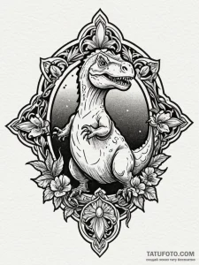 Dinosaur chicken nugget with a tiny halo, tat... - эскиз тату (№1752612731_0, 15.07.2025 20:52) — Tatufoto.com