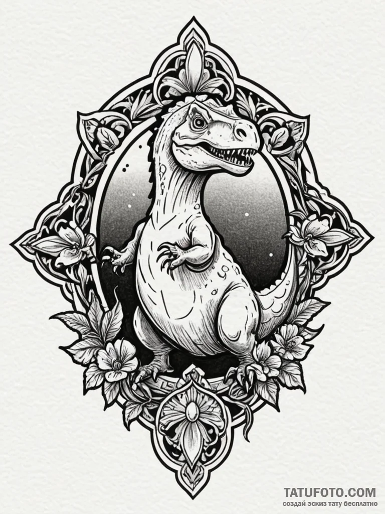 Dinosaur chicken nugget with a tiny halo, tat... - эскиз тату (№1752612731_0, 15.07.2025 20:52) — Tatufoto.com