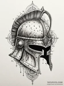 Centurion's helmet, dented and battle-scarred... - эскиз тату (№1752612983_0, 15.07.2025 20:56) — Tatufoto.com