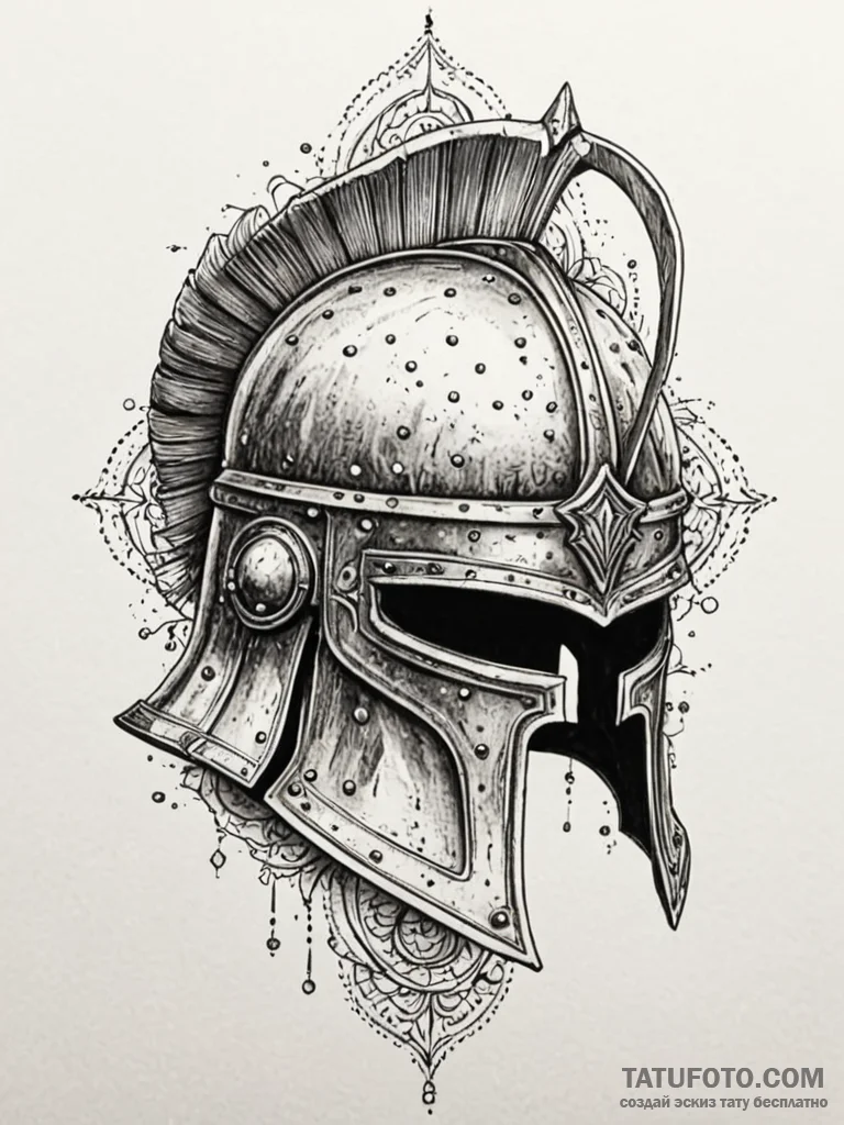 Centurion's helmet, dented and battle-scarred... - эскиз тату (№1752612983_0, 15.07.2025 20:56) — Tatufoto.com