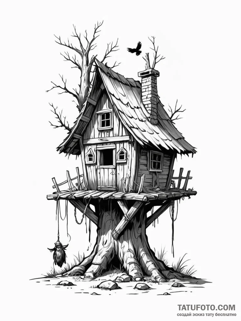 Baba yaga's hut on chicken legs - эскиз тату (№1752613152_0, 15.07.2025 20:59) — Tatufoto.com