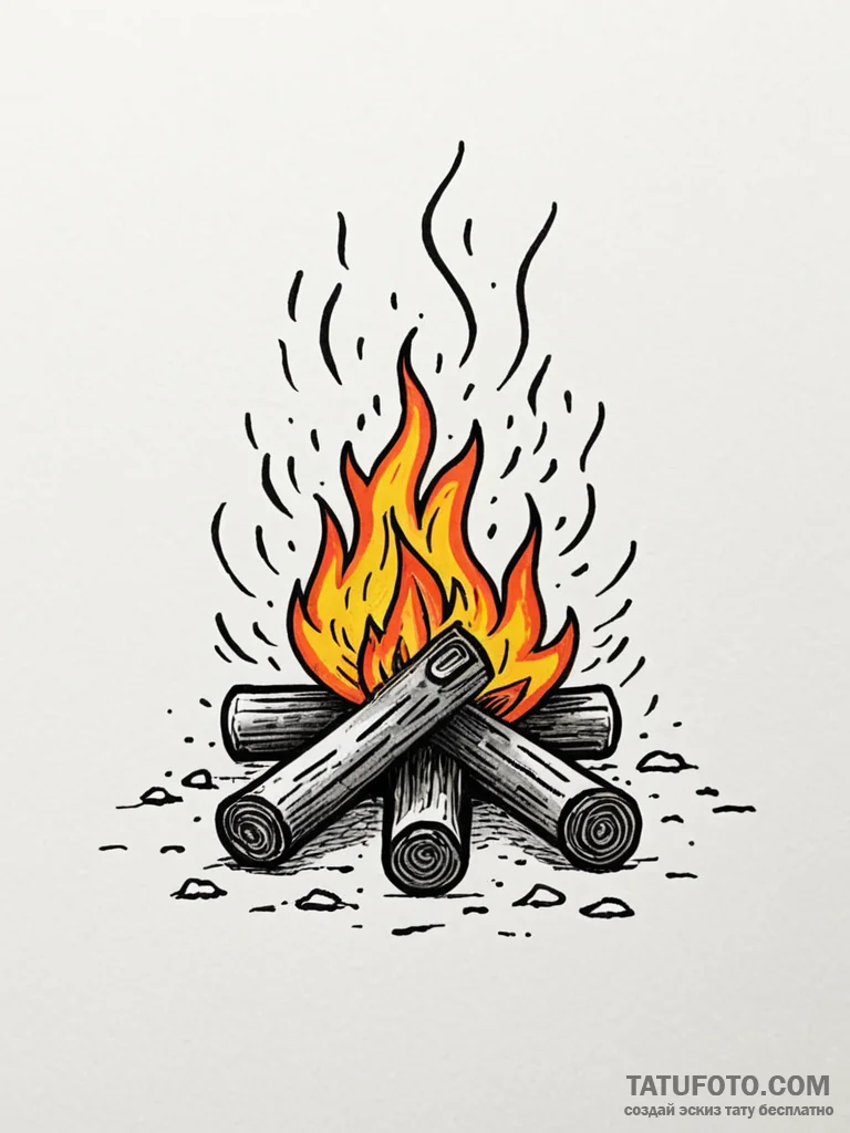 A powerful burning campfire in snow, warmth,,... - эскиз тату (№1752613320_0, 15.07.2025 21:02) — Tatufoto.com