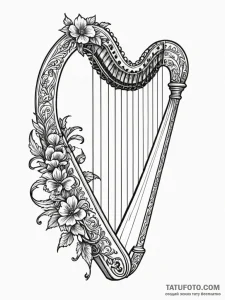 Broken harp with shadow strings, tattoo sketc... - эскиз тату (№1752613572_0, 15.07.2025 21:06) — Tatufoto.com
