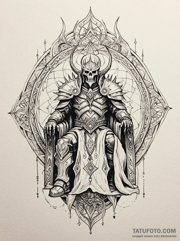 Lich king on a throne of ice and bone, artist... - эскиз тату (№1752613741_0, 15.07.2025 21:09) — Tatufoto.com