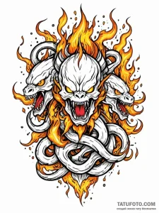 Hydra, its multiple heads spitting fire, acid... - эскиз тату (№1752613826_0, 15.07.2025 21:10) — Tatufoto.com