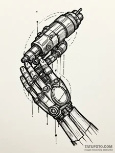 Industrial robot arm tattooing another robot... - эскиз тату (№1752613910_0, 15.07.2025 21:11) — Tatufoto.com