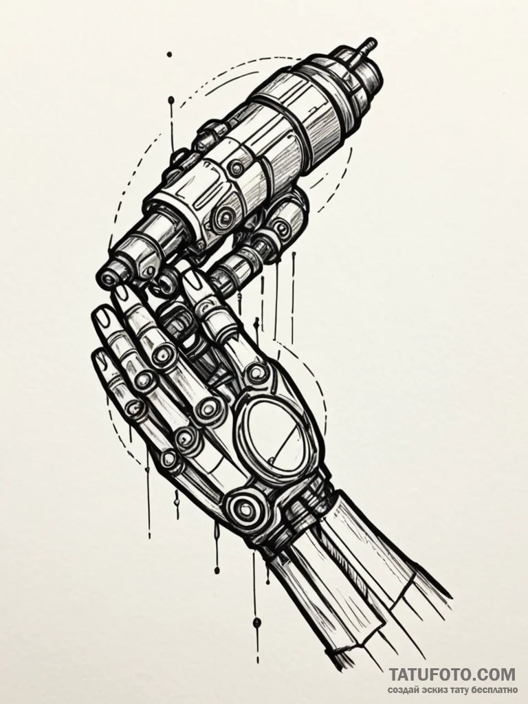 Industrial robot arm tattooing another robot... - эскиз тату (№1752613910_0, 15.07.2025 21:11) — Tatufoto.com