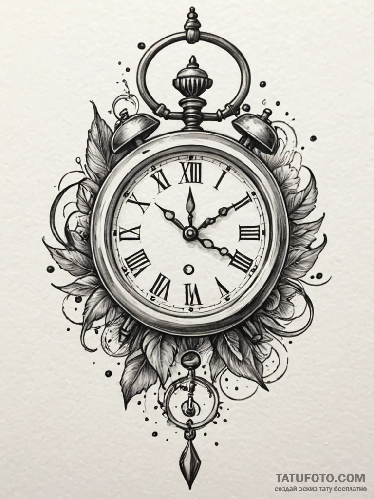 Clock hands spinning endlessly, tattoo sketch... - эскиз тату (№1752614075_0, 15.07.2025 21:14) — Tatufoto.com