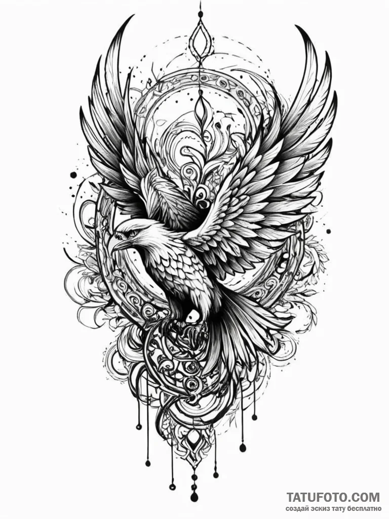 Phoenix beak piercing veil, tattoo line art,... - эскиз тату (№1752614159_0, 15.07.2025 21:15) — Tatufoto.com