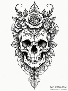 Leopard skull crowned in gold, tattoo flash s... - эскиз тату (№1752614242_0, 15.07.2025 21:17) — Tatufoto.com