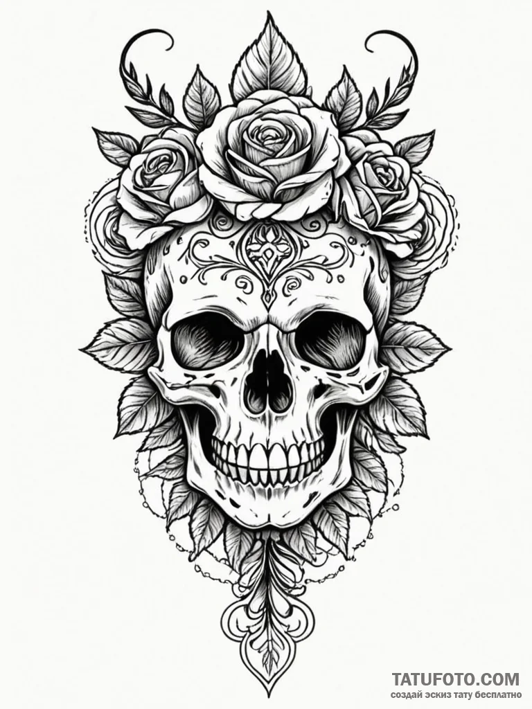 Leopard skull crowned in gold, tattoo flash s... - эскиз тату (№1752614242_0, 15.07.2025 21:17) — Tatufoto.com