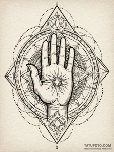 Sorcerer's hand casting a runic spell, tattoo... - эскиз тату (№1752614917_0, 15.07.2025 21:28) — Tatufoto.com