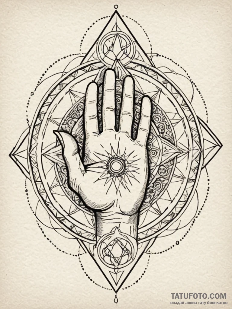 Sorcerer's hand casting a runic spell, tattoo... - эскиз тату (№1752614917_0, 15.07.2025 21:28) — Tatufoto.com