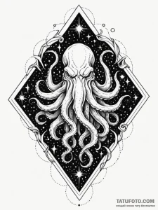 Cthulhu rising from a sea of dead stars, tatt... - эскиз тату (№1752615083_0, 15.07.2025 21:31) — Tatufoto.com