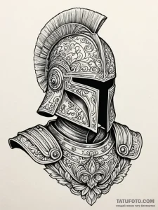 Pretorian guard's helmet, ornate and intimida... - эскиз тату (№1752615167_0, 15.07.2025 21:32) — Tatufoto.com