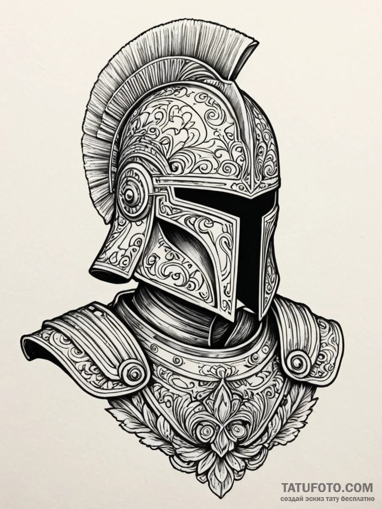 Pretorian guard's helmet, ornate and intimida... - эскиз тату (№1752615167_0, 15.07.2025 21:32) — Tatufoto.com