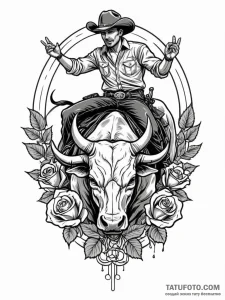 A strong bull riding a rodeo, western theme,,... - эскиз тату (№1752615334_0, 15.07.2025 21:35) — Tatufoto.com