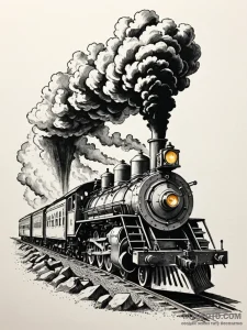 Locomotive, steam-powered and massive, bursti... - эскиз тату (№1752615419_0, 15.07.2025 21:36) — Tatufoto.com