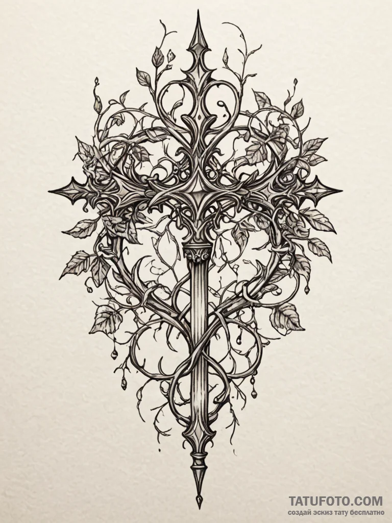 Scepter wrapped in thorned vines, tattoo sket... - эскиз тату (№1752615503_0, 15.07.2025 21:38) — Tatufoto.com