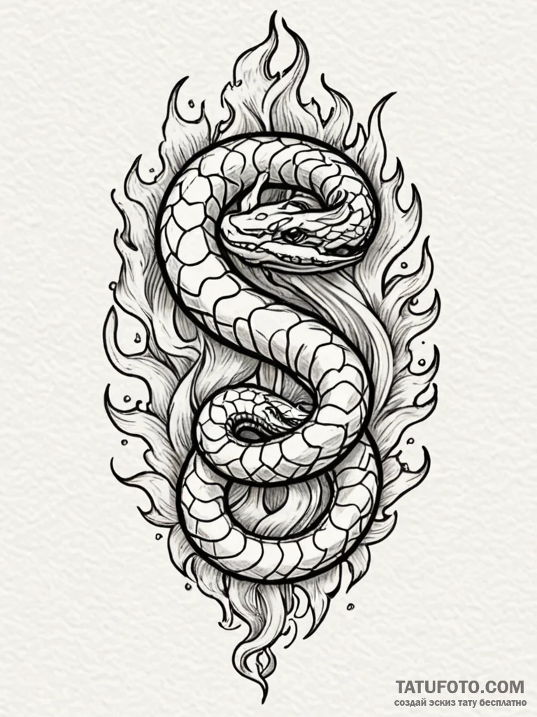 Ice flames consuming serpent, ink illustratio... - эскиз тату (№1752615586_0, 15.07.2025 21:39) — Tatufoto.com