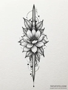 Quartz dagger beneath spectral bloom, tattoo... - эскиз тату (№1752616006_0, 15.07.2025 21:46) — Tatufoto.com