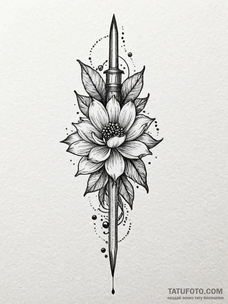 Quartz dagger beneath spectral bloom, tattoo... - эскиз тату (№1752616006_0, 15.07.2025 21:46) — Tatufoto.com