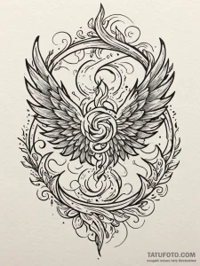 Flaming wings spiraling through storm, tattoo... - эскиз тату (№1752616424_0, 15.07.2025 21:53) — Tatufoto.com