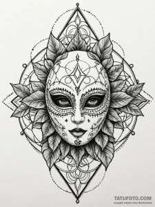 Plague mask cracked with ivy, tattoo line art... - эскиз тату (№1752616675_0, 15.07.2025 21:57) — Tatufoto.com