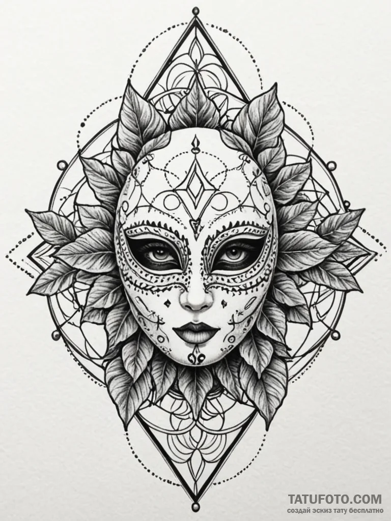 Plague mask cracked with ivy, tattoo line art... - эскиз тату (№1752616675_0, 15.07.2025 21:57) — Tatufoto.com
