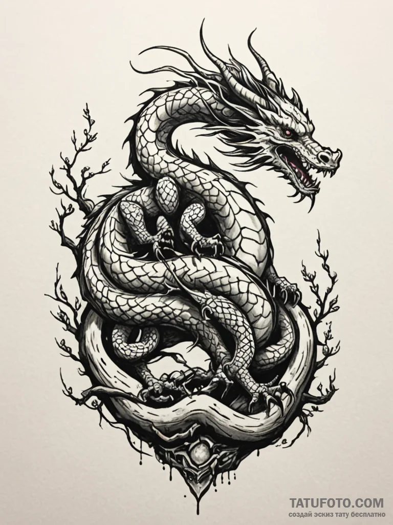 Bonsai tree growing on a sleeping dragon's ba... - эскиз тату (№1752616842_0, 15.07.2025 22:00) — Tatufoto.com
