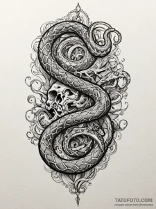 Black serpent entwined with bones, tattoo dra... - эскиз тату (№1752617175_0, 15.07.2025 22:06) — Tatufoto.com