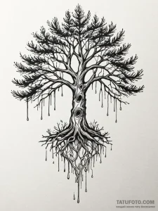 Pine sap dripping from spectral tree, tattoo... - эскиз тату (№1752617258_0, 15.07.2025 22:07) — Tatufoto.com