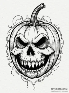 Pumpkin with skeletal grin, tattoo line art,... - эскиз тату (№1752617343_0, 15.07.2025 22:09) — Tatufoto.com