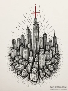 A powerful burning city lights, distant,, tat... - эскиз тату (№1752617593_0, 15.07.2025 22:13) — Tatufoto.com