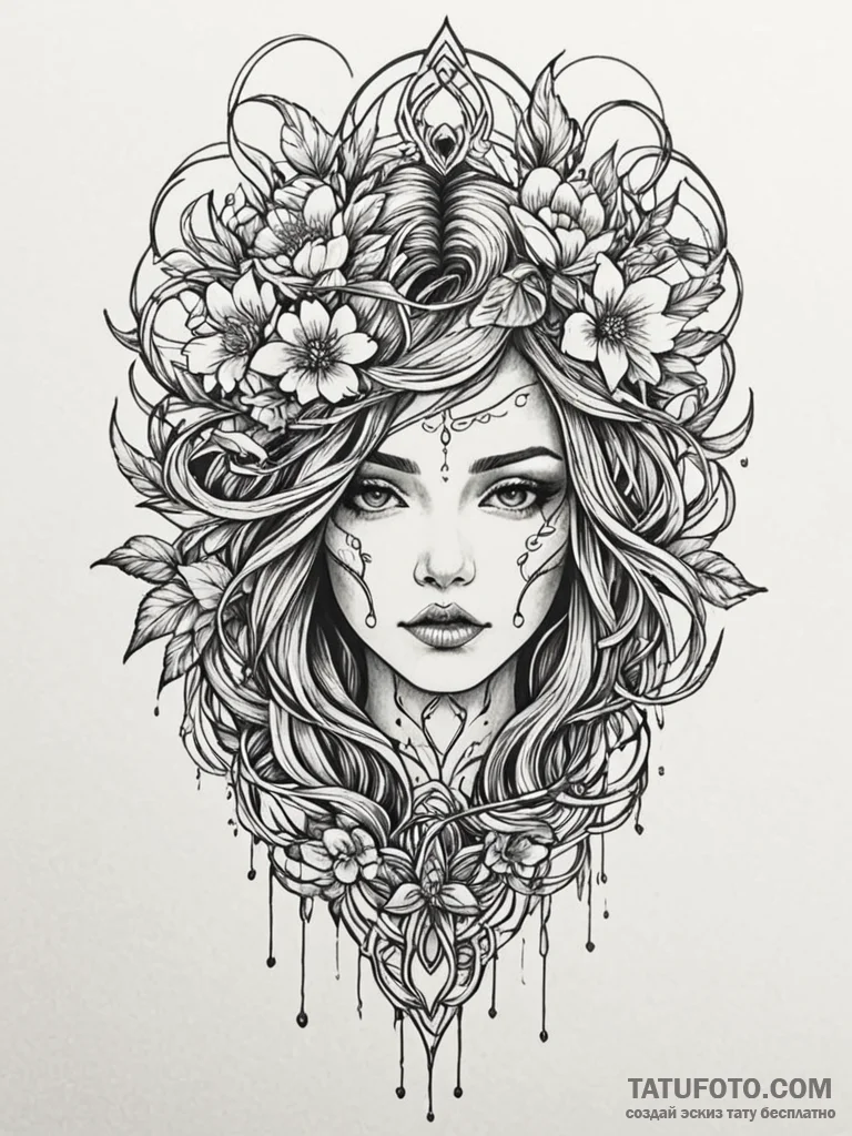 Nether bloom beneath spectral rift, tattoo dr... - эскиз тату (№1752617927_0, 15.07.2025 22:18) — Tatufoto.com