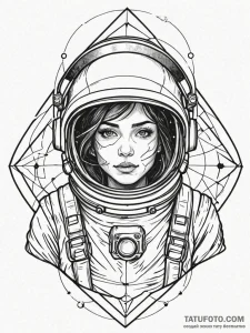 Astronaut with a cracked helmet revealing a g... - эскиз тату (№1752618094_0, 15.07.2025 22:21) — Tatufoto.com