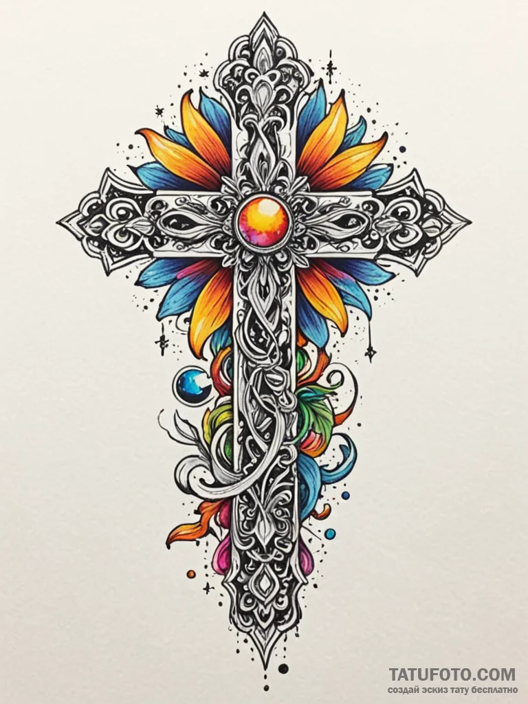 Hallowed relic beneath celestial bloom, ink i... - эскиз тату (№1752618430_0, 15.07.2025 22:27) — Tatufoto.com