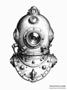 Antique diving helmet, ink illustration for t... - эскиз тату (№1752618762_0, 15.07.2025 22:32) — Tatufoto.com