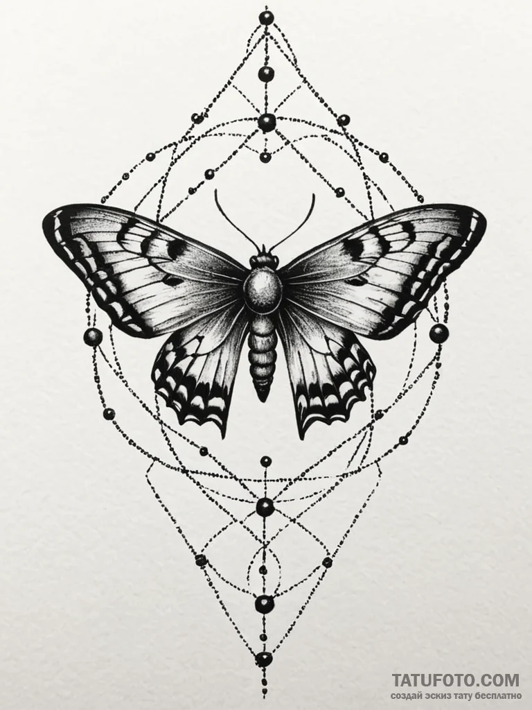 Atomic moth with shifting pixels, artistic ta... - эскиз тату (№1752619096_0, 15.07.2025 22:38) — Tatufoto.com