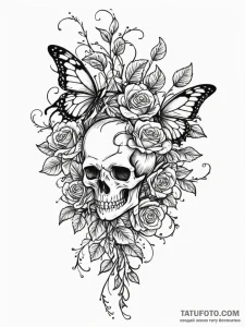 Ashen butterfly caught in thorned vines, tatt... - эскиз тату (№1752619180_0, 15.07.2025 22:39) — Tatufoto.com