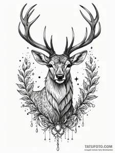 Cosmic stag crowned with stars, tattoo flash... - эскиз тату (№1752619262_0, 15.07.2025 22:41) — Tatufoto.com
