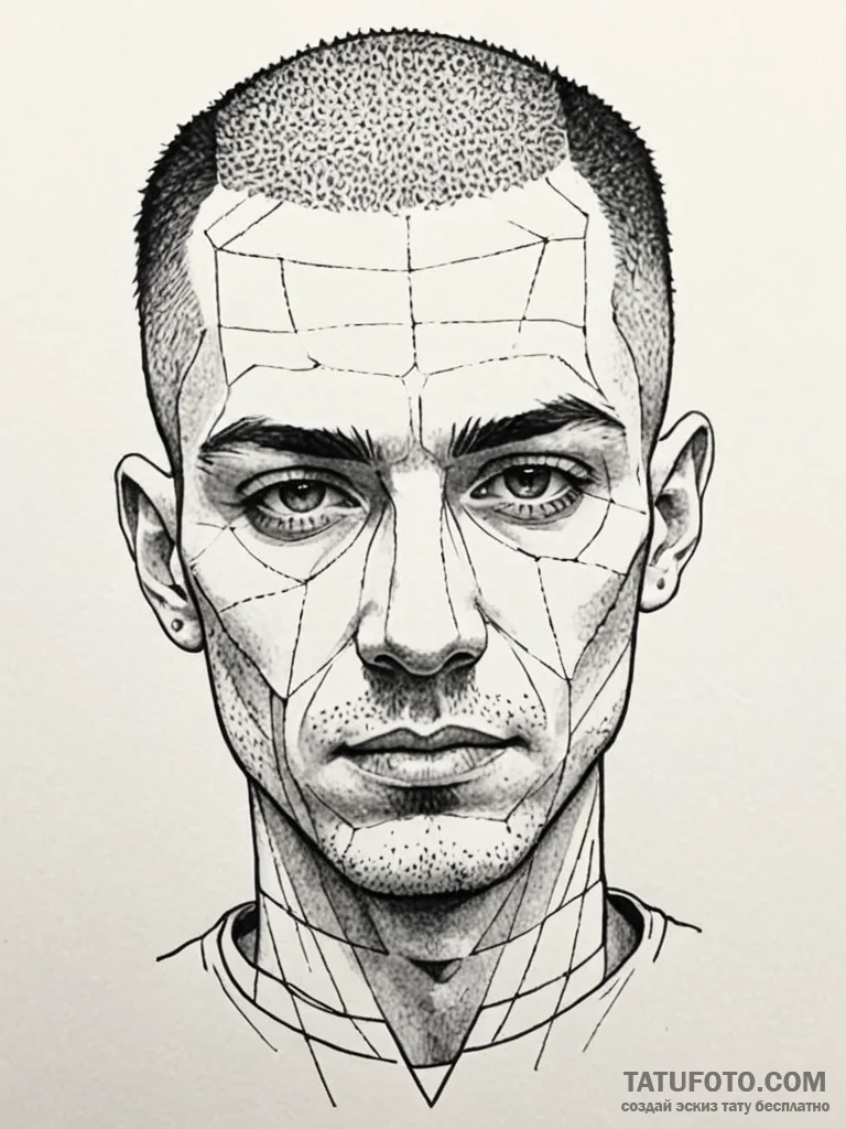 A powerful buzz cut hairstyle, sharp,, ink il... - эскиз тату (№1752619596_0, 15.07.2025 22:46) — Tatufoto.com