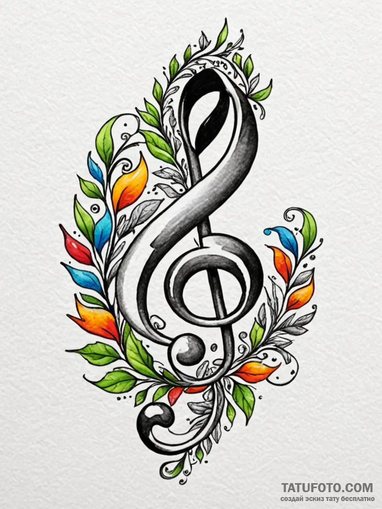 Treble clef made of a living, thorny vine, co... - эскиз тату (№1752620095_0, 15.07.2025 22:54) — Tatufoto.com